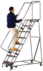 Ballymore - 103" 7 Step Ladder - Lock Step Rolling Safety Ladder, 450 Lb Capacity, 70" Platform Height, 24" Base Width x 55" Depth, Expanded Metal Tread - All Tool & Supply