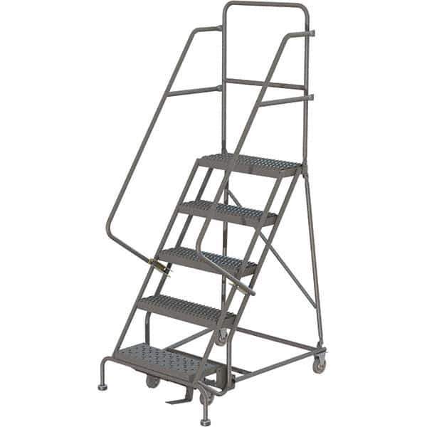 TRI-ARC - 86" 5 Step Rolling Platform Ladder - 450 Lb Capacity, 50" Platform Height, 24" Base Width x 42" Depth, Serrated Tread - All Tool & Supply