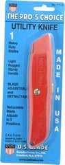 Made in USA - Retractable Utility Knife - Die Cast Aluminum (Color) Aluminum Handle, 3 Blades Included - All Tool & Supply