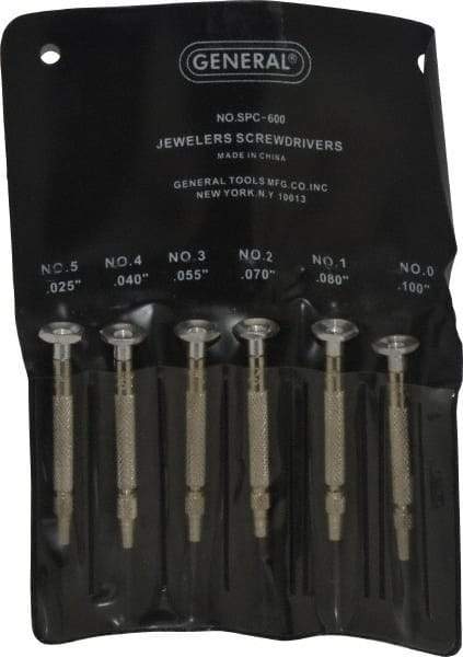 General - 6 Piece Slotted Screwdriver Set - Round Shank, Ergonomic Handle, Blade Sizes: Length 3-3/4 - All Tool & Supply