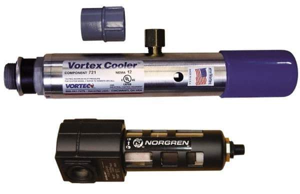 Vortec - 900 BTU per Hour, Vortex Enclosure Cooler without Thermostat - 3/8 Inch Diameter, 1/4 NPT Thread, 15 Cubic Ft. per min - All Tool & Supply