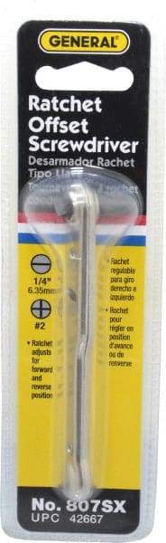 General - 1/4" Slotted Blade, #2 Phillips Point, Ratcheting Offset Slotted & Phillips Screwdriver Set - 3-7/8" OAL - All Tool & Supply