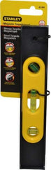 Stanley - Magnetic 9" Long 3 Vial Torpedo Level - ABS Plastic, Black/Yellow, 1 45°, 1 Level & 1 Plumb Vials - All Tool & Supply