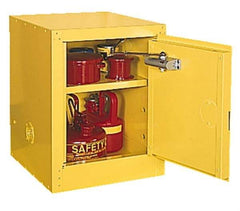 Eagle - 1 Door, 1 Shelf, Yellow Steel Space Saver Safety Cabinet for Flammable and Combustible Liquids - 44" High x 23" Wide x 18" Deep, Manual Closing Door, 3 Point Key Lock, 16 Gal Capacity - All Tool & Supply