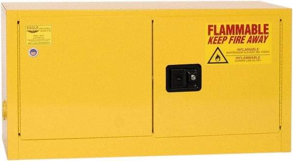 Eagle - 2 Door, Yellow Steel Stackable Safety Cabinet for Flammable and Combustible Liquids - 22-1/4" High x 43" Wide x 18" Deep, Manual Closing Door, 3 Point Key Lock, 15 Gal Capacity - All Tool & Supply