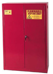 Eagle - 2 Door, 5 Shelf, Red Steel Standard Safety Cabinet for Flammable and Combustible Liquids - 65" High x 43" Wide x 18" Deep, Manual Closing Door, 3 Point Key Lock, 60 Gal Capacity - All Tool & Supply