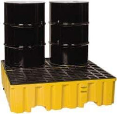 Eagle - 120 Gal Sump, 4,000 Lb Capacity, 4 Drum, Polyethylene Spill Deck or Pallet - 51-1/2" Long x 52.4" Wide x 13-3/4" High, Yellow, Liftable Fork, Drain Included, Vertical, 2 x 2 Drum Configuration - All Tool & Supply