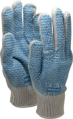 North - Size L (9) PVC Coated Cotton General Protection Work Gloves - For General Purpose, Fully Coated, Knit Wrist Cuff, Full Fingered, Natural/Blue, Paired - All Tool & Supply