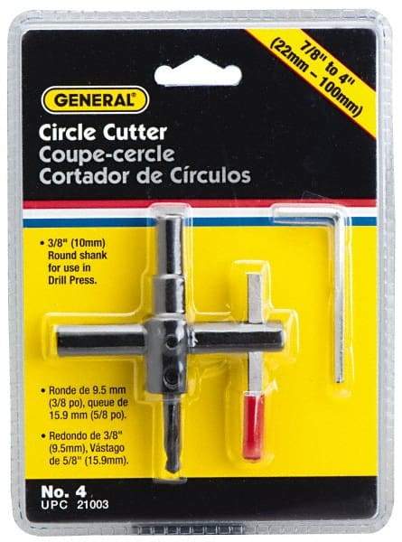 General - 7/8 to 4" Cutting Diam, Circle Cutter Tool - Straight Shank, 3/8" Shank Diam - All Tool & Supply