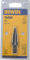 Irwin - 9 Hole Sizes, 1/4 to 3/4" Hole Diam High Speed Steel Speedpoint Step Drill Bit - All Tool & Supply