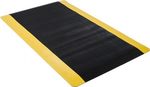 Wearwell - 5' Long x 3' Wide, Dry Environment, Anti-Fatigue Modular Matting System - Black with Yellow Borders, Vinyl with Vinyl Sponge Base, Beveled on 4 Sides - All Tool & Supply