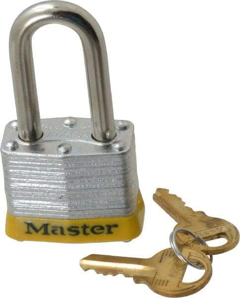 Master Lock - Keyed Alike Retaining Key Conductive Lockout Padlock - 1-1/2" Shackle Clearance, 9/32" Shackle Diam, 1-1/4" Body Height x 1-9/16" Body Width, Yellow, 4 Pins - All Tool & Supply