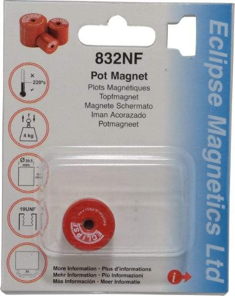 Eclipse - 13/16" Diam, 10-32 Thread, 5 Lb Average Pull Force, Mild Steel, Alnico Pot Magnets - 220°C Max Operating Temp, 3/4" High, Grade 5 Alnico - All Tool & Supply