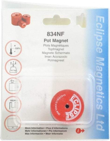 Eclipse - 1-3/8" Diam, 10-32 Thread, 17.5 Lb Average Pull Force, Mild Steel, Alnico Pot Magnets - 220°C Max Operating Temp, 1-3/16" High, Grade 5 Alnico - All Tool & Supply