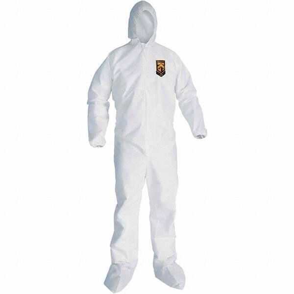 KleenGuard - Size M SMS General Purpose Coveralls - White, Zipper Closure, Elastic Cuffs, with Boots, Serged Seams - All Tool & Supply