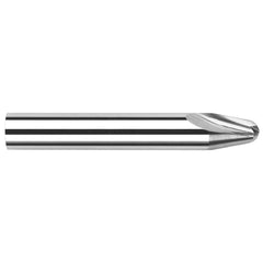 Tapered End Mill: 45 ° per Side, 0.02″ Small Dia, 0.121″ LOC, 2 Flutes, Solid Carbide, Ball End 1/4″ Shank Dia, 2-1/2″ OAL, Uncoated, Series Runner Cutters