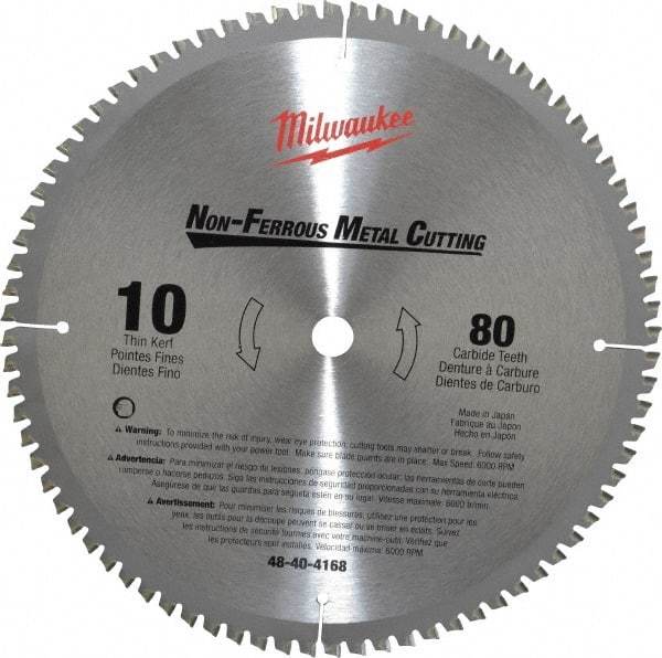 Milwaukee Tool - 10" Diam, 5/8" Arbor Hole Diam, 80 Tooth Wet & Dry Cut Saw Blade - Carbide-Tipped, General Purpose & Straight Action, Standard Round Arbor - All Tool & Supply