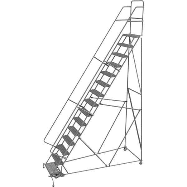 TRI-ARC - 186" 15 Step Rolling Platform Ladder - 450 Lb Capacity, 150" Platform Height, 40" Base Width x 110" Depth, Serrated Tread - All Tool & Supply