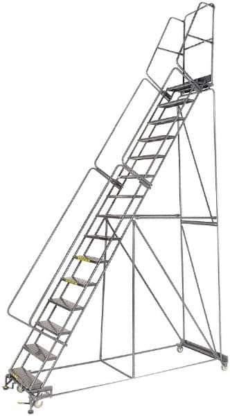 Ballymore - 192" 15 Step Ladder - Lock Step Rolling Safety Ladder, 450 Lb Capacity, 150" Platform Height, 40" Base Width x 106" Depth, Expanded Metal Tread - All Tool & Supply