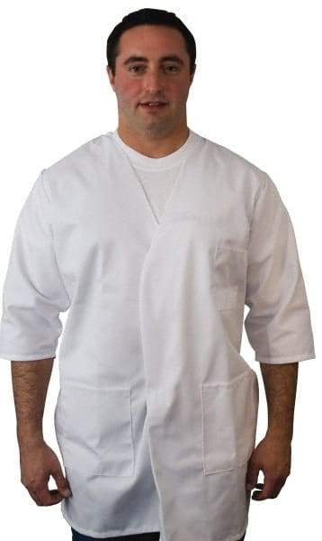 PRO-SAFE - Size L White Smock with 5 Pockets - Polyester and Cotton, Buttonless and Ties In Back - All Tool & Supply