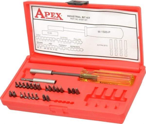 Apex - 26 Piece, 5/64 to 9/64" Hex Driver Set - Phillips, Slotted, Torx, Hex, Square, Pozidriv - All Tool & Supply