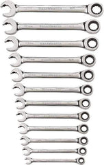 GearWrench - 12 Piece, 8mm to 19mm, 12 Point Ratcheting Combination Wrench Set - Metric Measurement Standard, Chrome Finish - All Tool & Supply