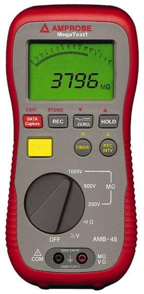 Amprobe - Digital LCD Display, 4,000 Megohm Electrical Insulation Resistance Tester & Megohmmeter - 1,000 VDC Max Test Voltage, Powered by 1.5V AA Battery - All Tool & Supply