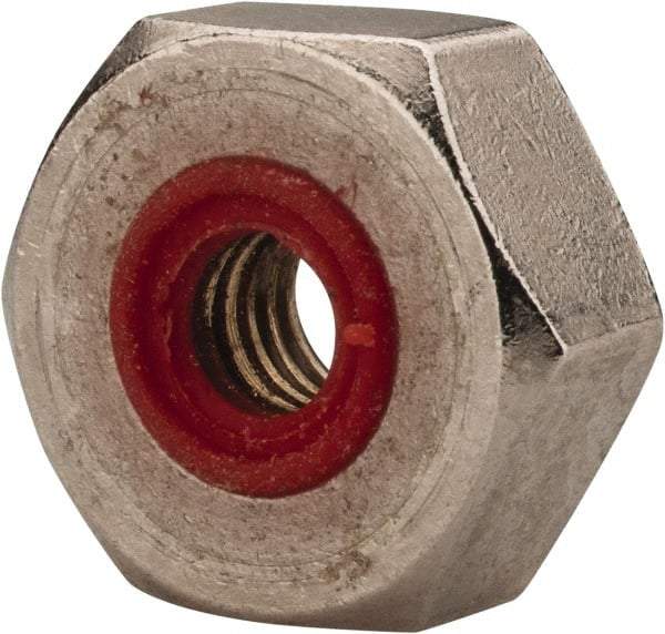 APM HEXSEAL - #10-32 Thread, 3/8" Wide x 7/32" High, Brass Self Sealing Hex Jam Nut - Nickel Plated, Silicone O Ring, Right Hand, UNF Thread - All Tool & Supply