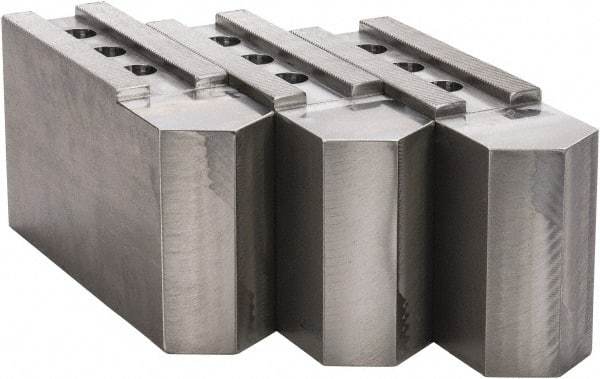 H & R Manufacturing - 16 to 20" Chuck Capacity, 3/32 x 90° Serrated Attachment, Square Soft Lathe Chuck Jaw - 3 Jaws, Steel, 1-9/16" Btw Mount Hole Ctrs, 9" Long x 2-1/2" Wide x 5" High, 1" Groove - All Tool & Supply