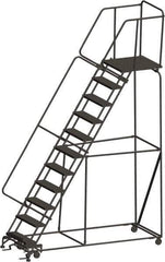 Ballymore - 143" 11 Step Ladder - 450 Lb Capacity, 110" Platform Height, 32" Base Width x 94" Depth, Heavy-Duty Serrated Grating - All Tool & Supply