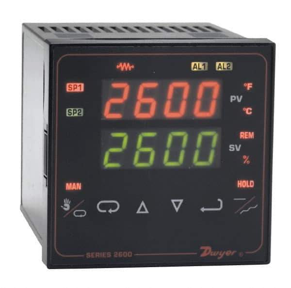 Dwyer - 2,320 to 4,208°F 1/4 DIN Temperature/Process Control - Dual 4-Digit LCD Display, Fuzzy Logic PID Control, 100-240 VAC/VDC - All Tool & Supply