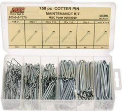 Value Collection - 750 Piece, 1/16 to 5/32" Pin Diam, Cotter Pin Assortment - 1 to 2-1/2" Long, Steel - All Tool & Supply