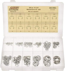 Made in USA - 265 Piece, 1/8 to 7/8", Steel, E Style External Retaining Ring Assortment - Includes Compartmented Case, Specification Labels - All Tool & Supply