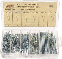 Value Collection - 150 Piece, 1/16 to 3/16" Pin Diam, Hitch Pin Assortment - 1-9/16 to 3-1/4" Long, Spring Steel - All Tool & Supply