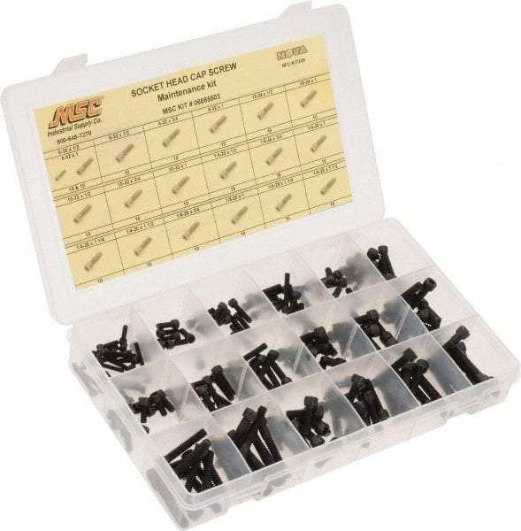 Value Collection - 190 Piece Steel Socket Head Cap Screws - #6-32 to 1/4-28 Thread - All Tool & Supply