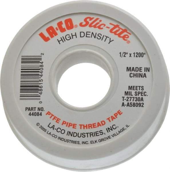 LA-CO - 1/2" Wide x 1,200" Long General Purpose Pipe Repair Tape - 3 mil Thick, -450 to 550°F, White - All Tool & Supply