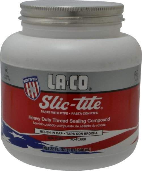 LA-CO - 1 Qt Brush Top Can White Thread Sealant - Paste with PTFE, 500°F Max Working Temp, For Metal, PVC, CPVC & ABS Plastic Pipe Threads - All Tool & Supply