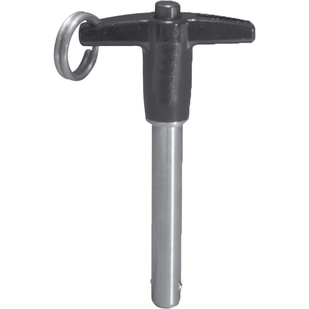 Ball Grip Quick-Release Pin: T-Handle, 1″ Pin Dia, 3/4″ Usable Length 2.92″ OAL, 17-4 Stainless Steel, Aluminum Handle