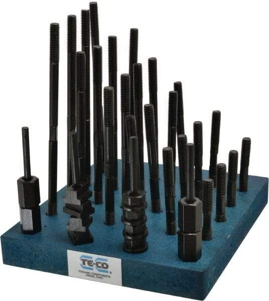 TE-CO - 38 Piece, 3/8-16 Stud, 7/16" T Slot, T Nut & Stud Kit - 11/16" T-Slot Nut Width, 3, 4, 5, 6, 7, 8" Stud Lengths - All Tool & Supply