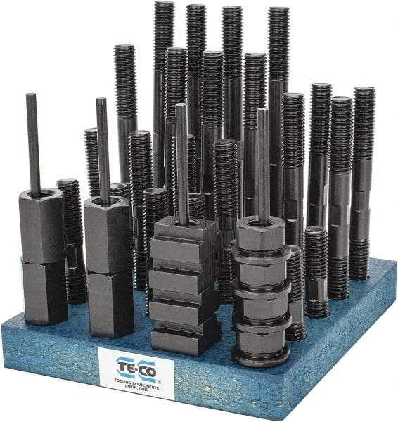 TE-CO - 38 Piece, 5/8-11 Stud, 11/16" T Slot, T Nut & Stud Kit - 1-1/8" T-Slot Nut Width, 3, 4, 5, 6, 7, 8" Stud Lengths - All Tool & Supply