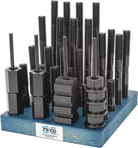 TE-CO - 38 Piece, 5/8-11 Stud, 3/4" T Slot, T Nut & Stud Kit - 1-1/4" T-Slot Nut Width, 3, 4, 5, 6, 7, 8" Stud Lengths - All Tool & Supply