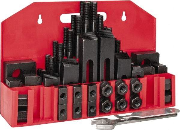 Value Collection - 52 Piece Fixturing Step Block & Clamp Set with 1" Step Block, 5/8" T-Slot, 1/2-13 Stud Thread - 1" Nut Width, 3, 4, 5, 6, 7 & 8" Stud Lengths - All Tool & Supply