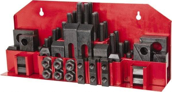 Value Collection - 52 Piece Fixturing Step Block & Clamp Set with 1" Step Block, 3/4" T-Slot, 5/8-11 Stud Thread - 1-1/4" Nut Width, 3, 4, 5, 6, 7 & 8" Stud Lengths - All Tool & Supply