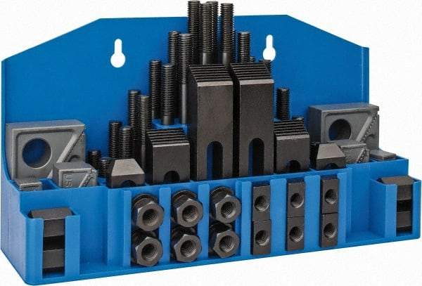 TE-CO - 52 Piece Fixturing Step Block & Clamp Set with 1" Step Block, 5/8" T-Slot, 1/2-13 Stud Thread - 1" Nut Width, 3, 4, 5, 6, 7 & 8" Stud Lengths - All Tool & Supply