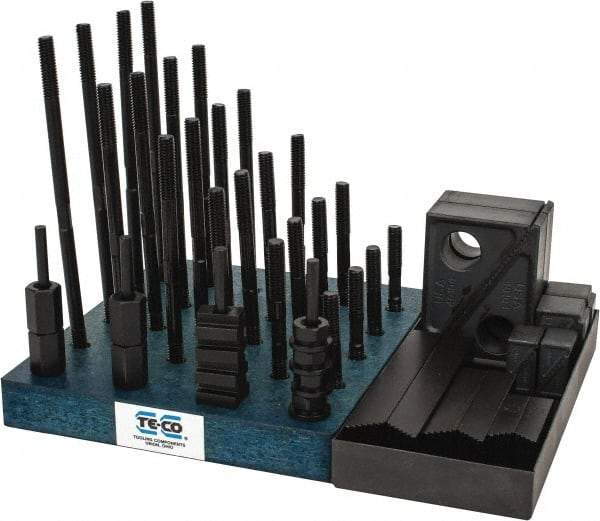 TE-CO - 50 Piece Fixturing Step Block & Clamp Set with 1" Step Block, 1/2" T-Slot, 3/8-16 Stud Thread - 7/8" Nut Width, 3, 4, 5, 6, 7 & 8" Stud Lengths - All Tool & Supply