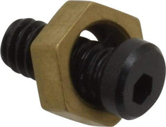 Mitee-Bite - 5/16" Brass Hex, 8-32 Stud Thread, Symmetrical Hex Clamp - 0.11" Hex Height, 205 Lb Holding Force, Hardened Steel Stud, 23/64" Long Thread, 1.5 Ft/Lb Torque, 10 Clamps - All Tool & Supply