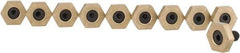 Mitee-Bite - 5/8" Brass Hex, 1/4-20 Stud Thread, Symmetrical Hex Clamp - 3/16" Hex Height, 800 Lb Holding Force, Hardened Steel Stud, 15/32" Long Thread, 6.2 Ft/Lb Torque, 10 Clamps - All Tool & Supply