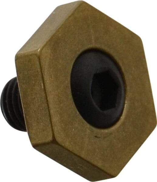 Mitee-Bite - 13/16" Brass Hex, 5/16-24 Stud Thread, Symmetrical Hex Clamp - 3/16" Hex Height, 800 Lb Holding Force, Hardened Steel Stud, 15/32" Long Thread, 8.3 Ft/Lb Torque, 12 Clamps - All Tool & Supply