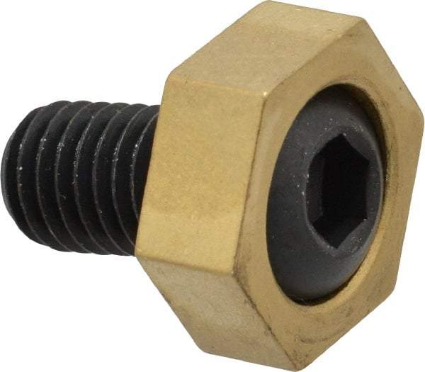 Mitee-Bite - 1" Brass Hex, 1/2-13 Stud Thread, Symmetrical Hex Clamp - 3/8" Hex Height, 4,000 Lb Holding Force, Hardened Steel Stud, 29/32" Long Thread, 65 Ft/Lb Torque, 8 Clamps - All Tool & Supply