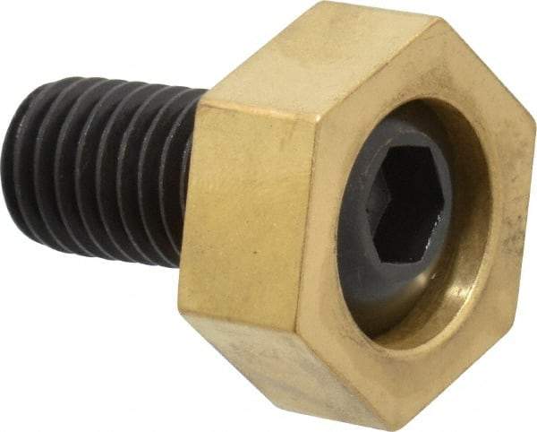 Mitee-Bite - 1-3/16" Brass Hex, 5/8-11 Stud Thread, Symmetrical Hex Clamp - 1/2" Hex Height, 6,000 Lb Holding Force, Hardened Steel Stud, 1-1/8" Long Thread, 100 Ft/Lb Torque, 4 Clamps - All Tool & Supply